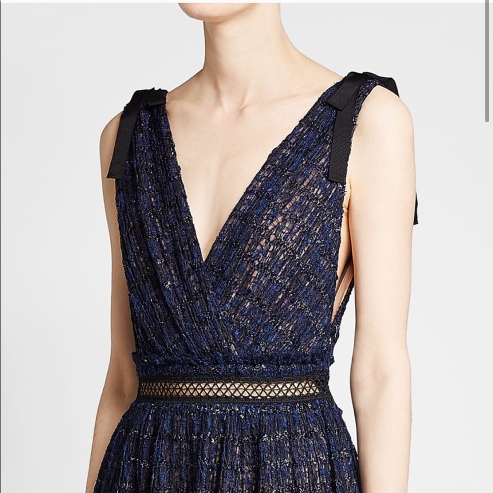 Self-Portrait Navy and Black Lace-Trim Mini Dress